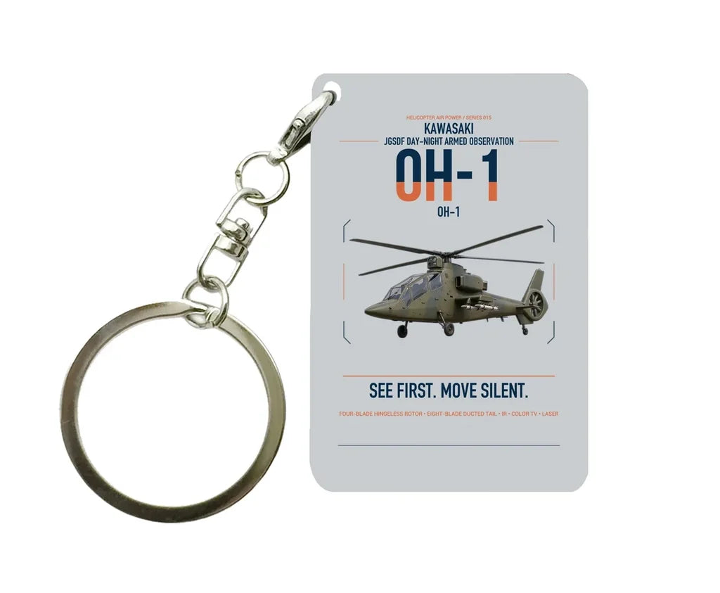 Kawasaki OH-1 design on light gray designed key chain, double-side print