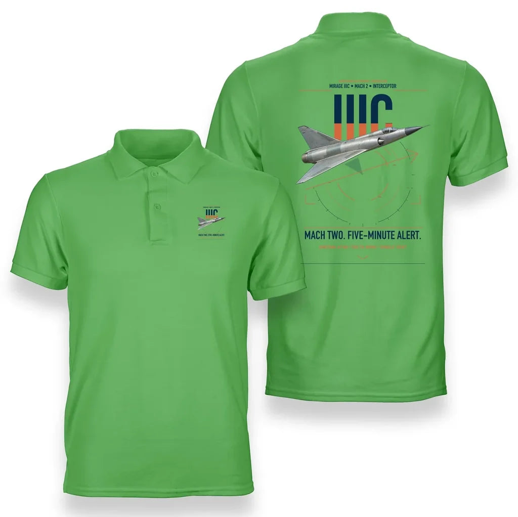Dassault Mirage IIIC design on light green double-side polo t-shirt, double-side print