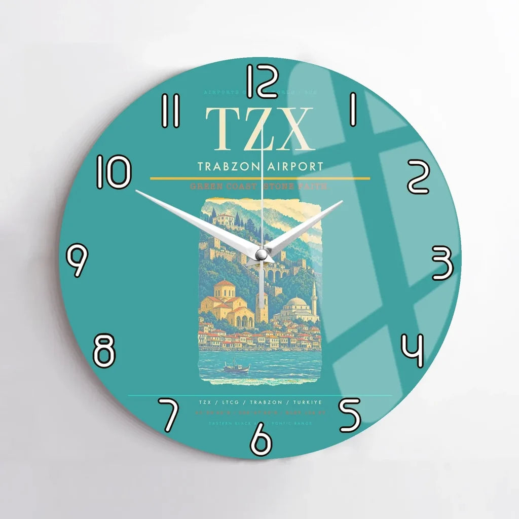 Trabzon Airport (TZX) design on turquoise no frame wall clock