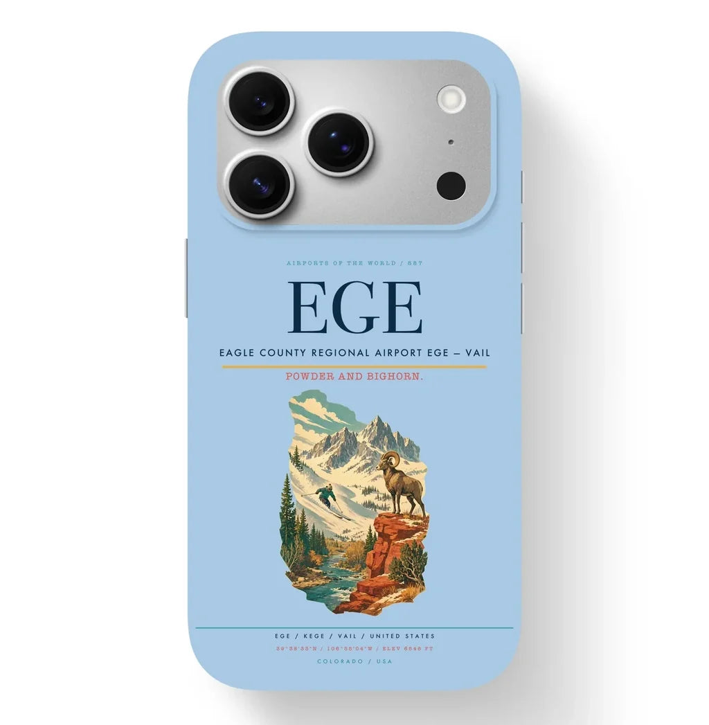 Vail Airport (EGE) design on light blue iPhone 17 Pro MagSafe case