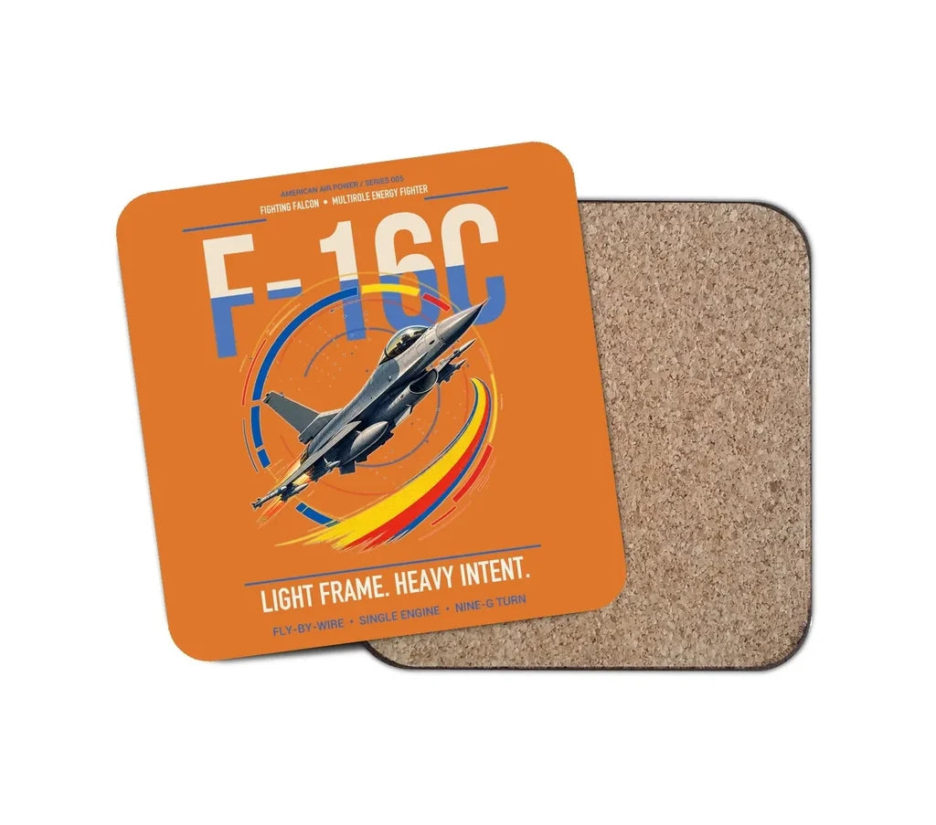 F-16C Fighting Falcon design on orange 1 piece coaster