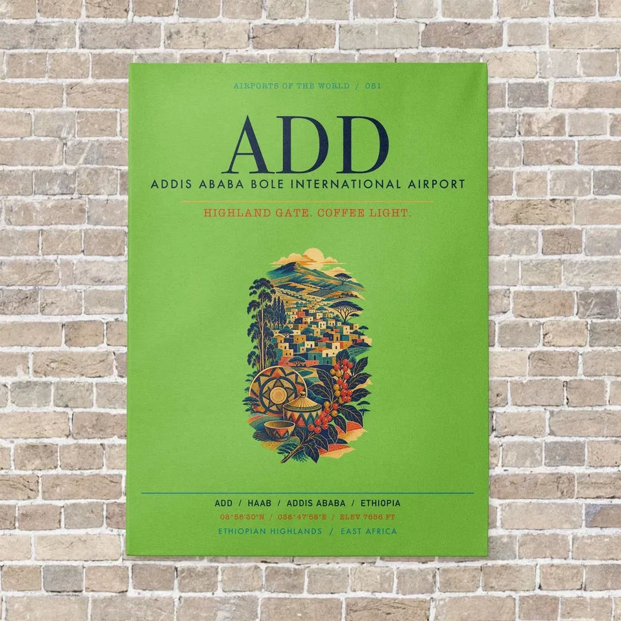 Addis Ababa Bole International Airport ADD vertical canvas print - no frame - light green background