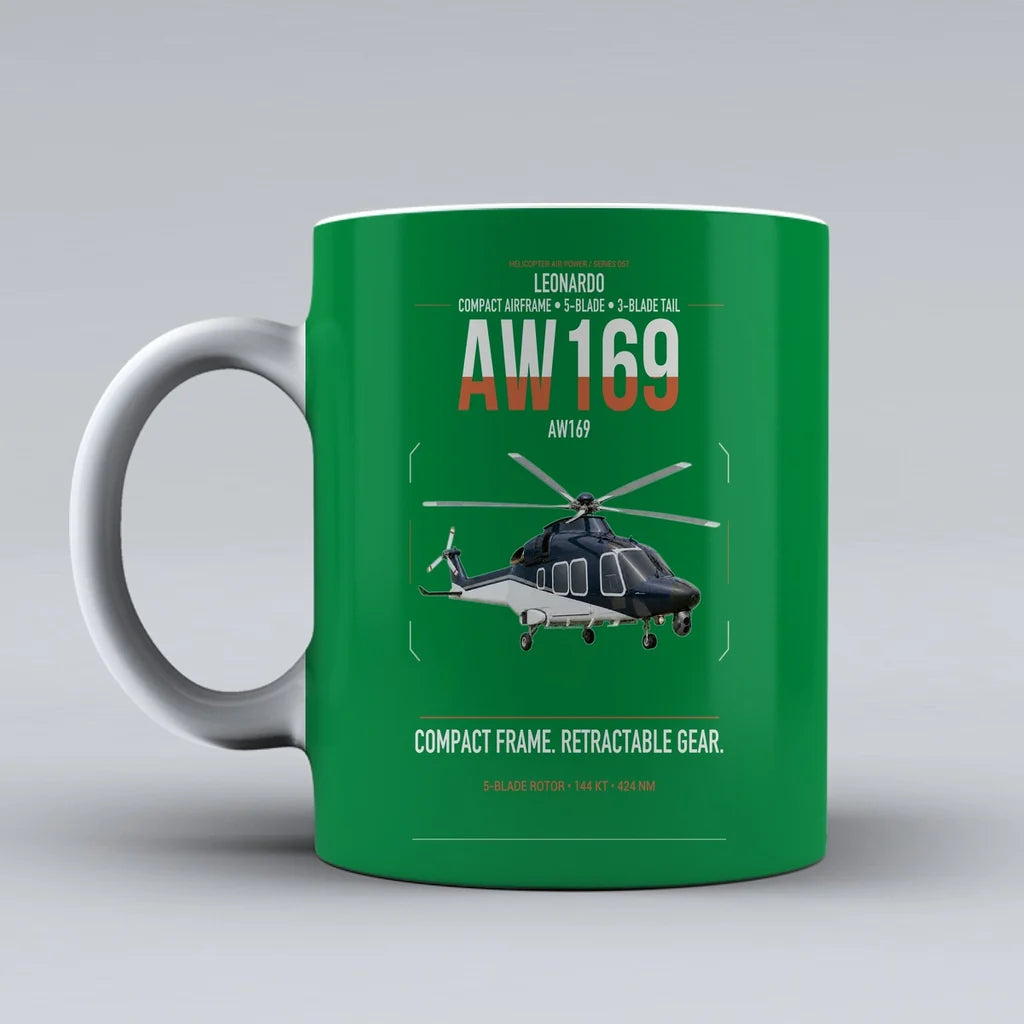 Leonardo AW169 design on green ceramic mug, double-side print
