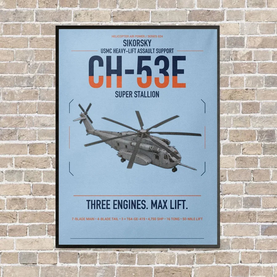 Sikorsky CH-53E Super Stallion vertical canvas print - framed - light blue background