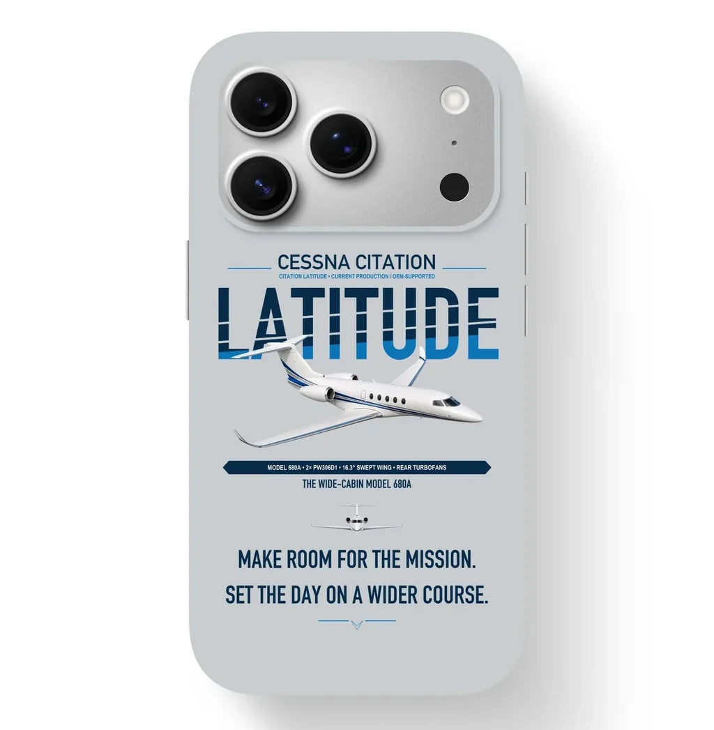 Cessna Citation Latitude design on light gray magsafe iphone case, for iPhone 17 Pro