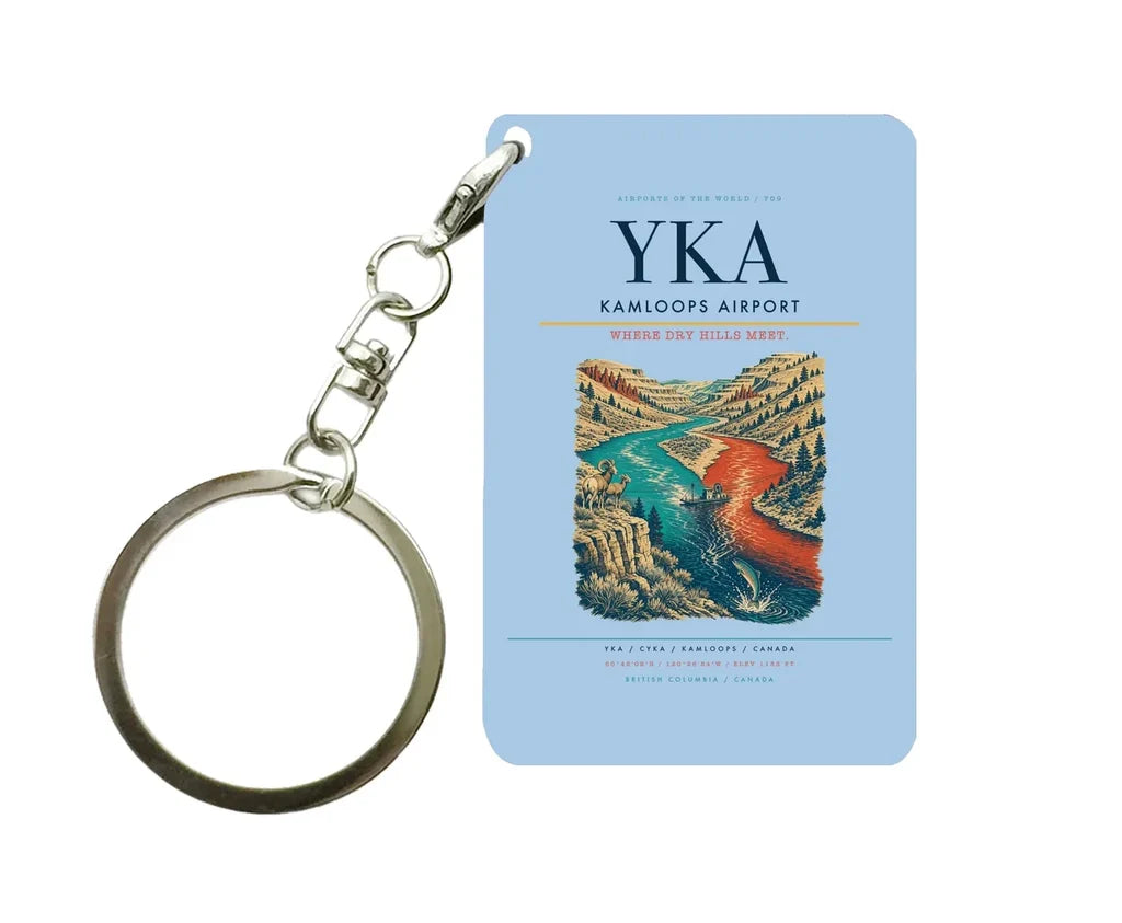Kamloops Airport (YKA) design on light blue key chain