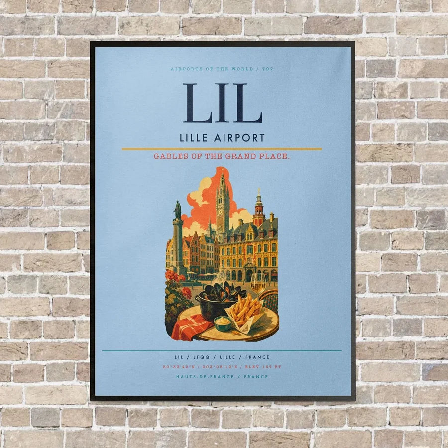 Lille Airport LIL vertical canvas print - framed - light blue background