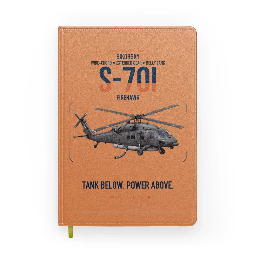 Sikorsky S-70i FIREHAWK design on orange notebook