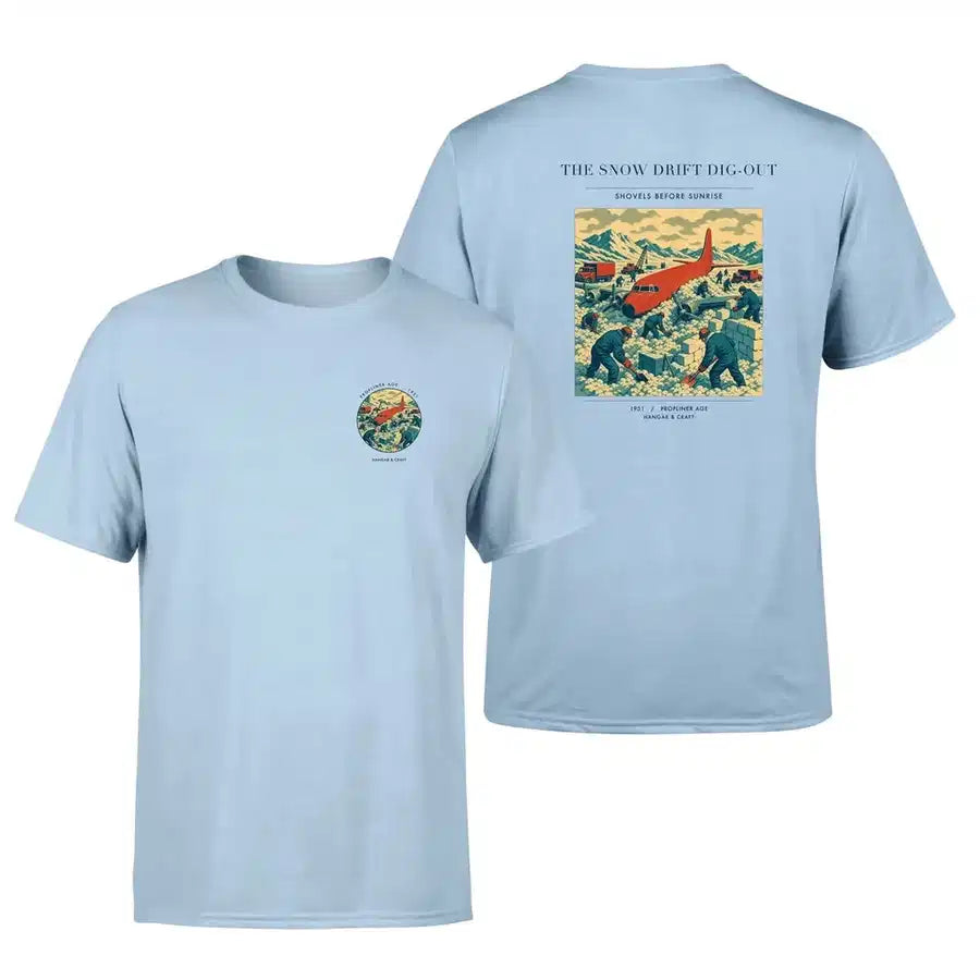 VINTAGE G4355 - The Snow Drift Dig-Out - Double-Side T-Shirt design on lightblue double side t shirt