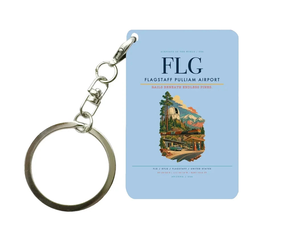 Flagstaff Pulliam Airport (FLG) design on light blue key chain