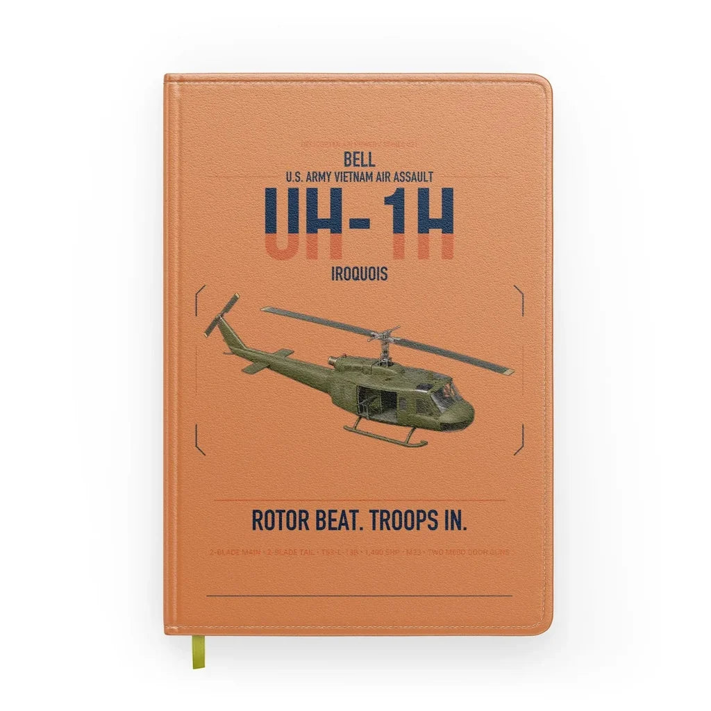 Bell UH-1H Iroquois design on orange notebook