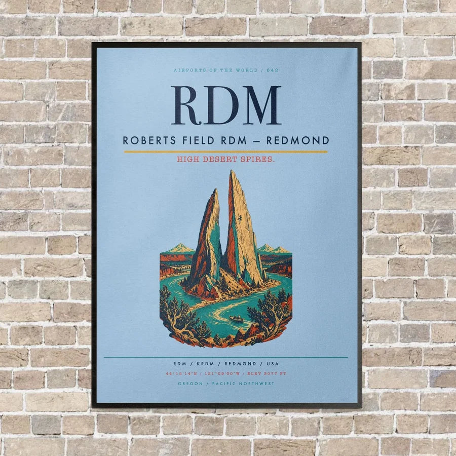 Roberts Field RDM — Redmond vertical canvas print - framed - light blue background