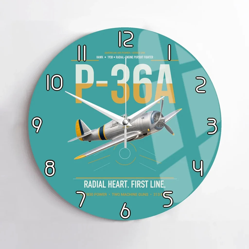 P-36A Hawk design on turquoise no frame wall clock