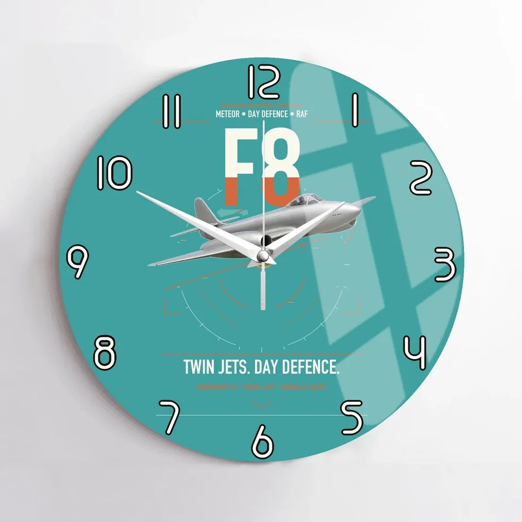 Gloster Meteor F8 design on turquoise no frame wall clock