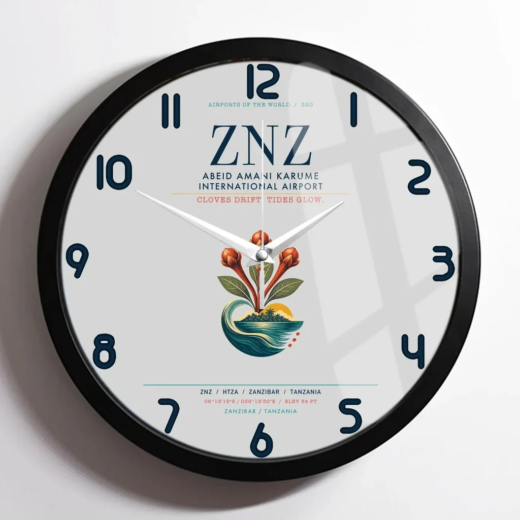 Abeid Amani Karume International Airport (ZNZ) design on light gray framed wall clock