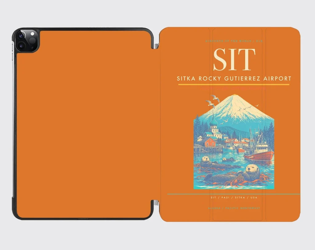 Sitka Rocky Gutierrez Airport (SIT) design on orange ipad tablet case