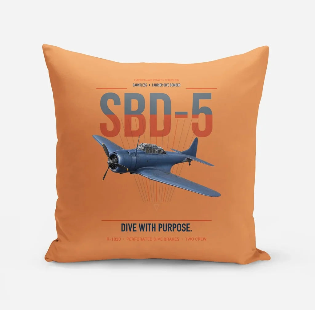 SBD-5 Dauntless design on orange pillow