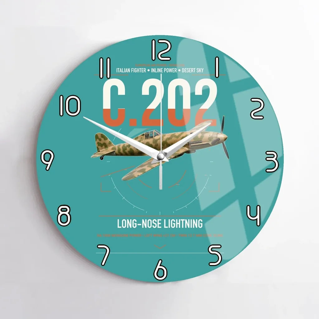 Macchi C.202 Folgore design on turquoise no frame wall clock