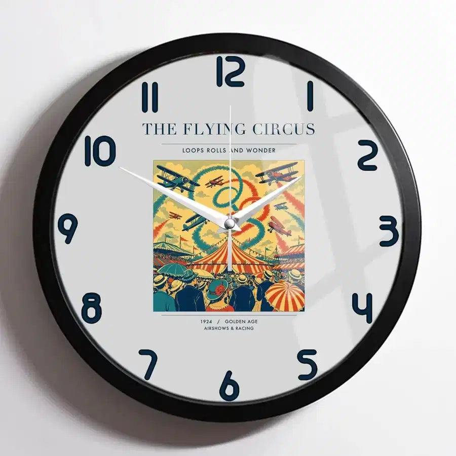 VINTAGE G4026 - The Flying Circus - Designed Wall Clocks design on lightgray framed