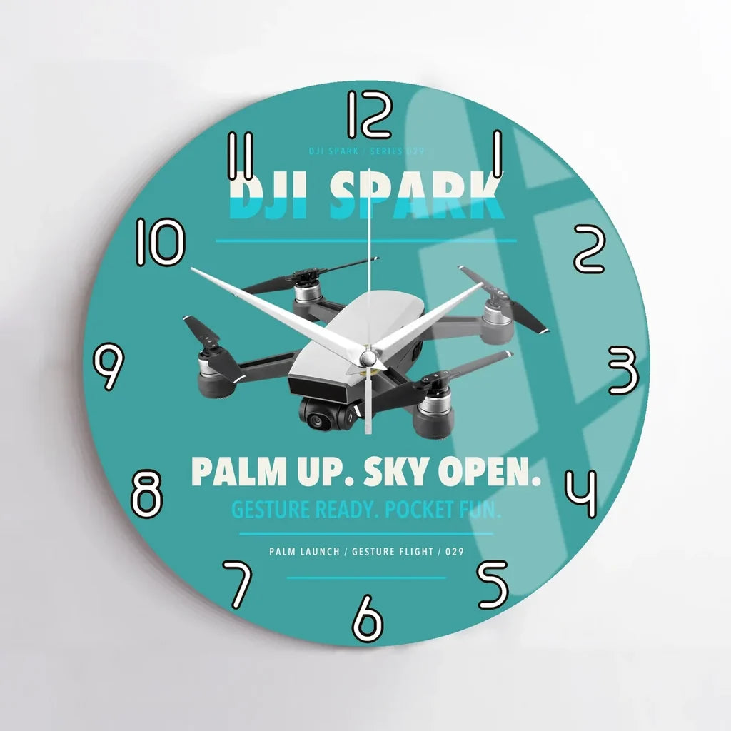 DJI Spark design on turquoise no frame wall clock