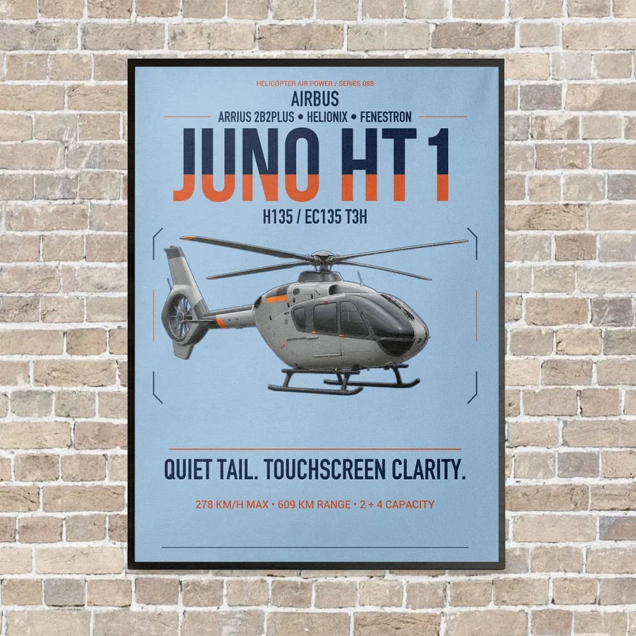 Airbus H135 Juno HT1 vertical canvas print - framed - light blue background