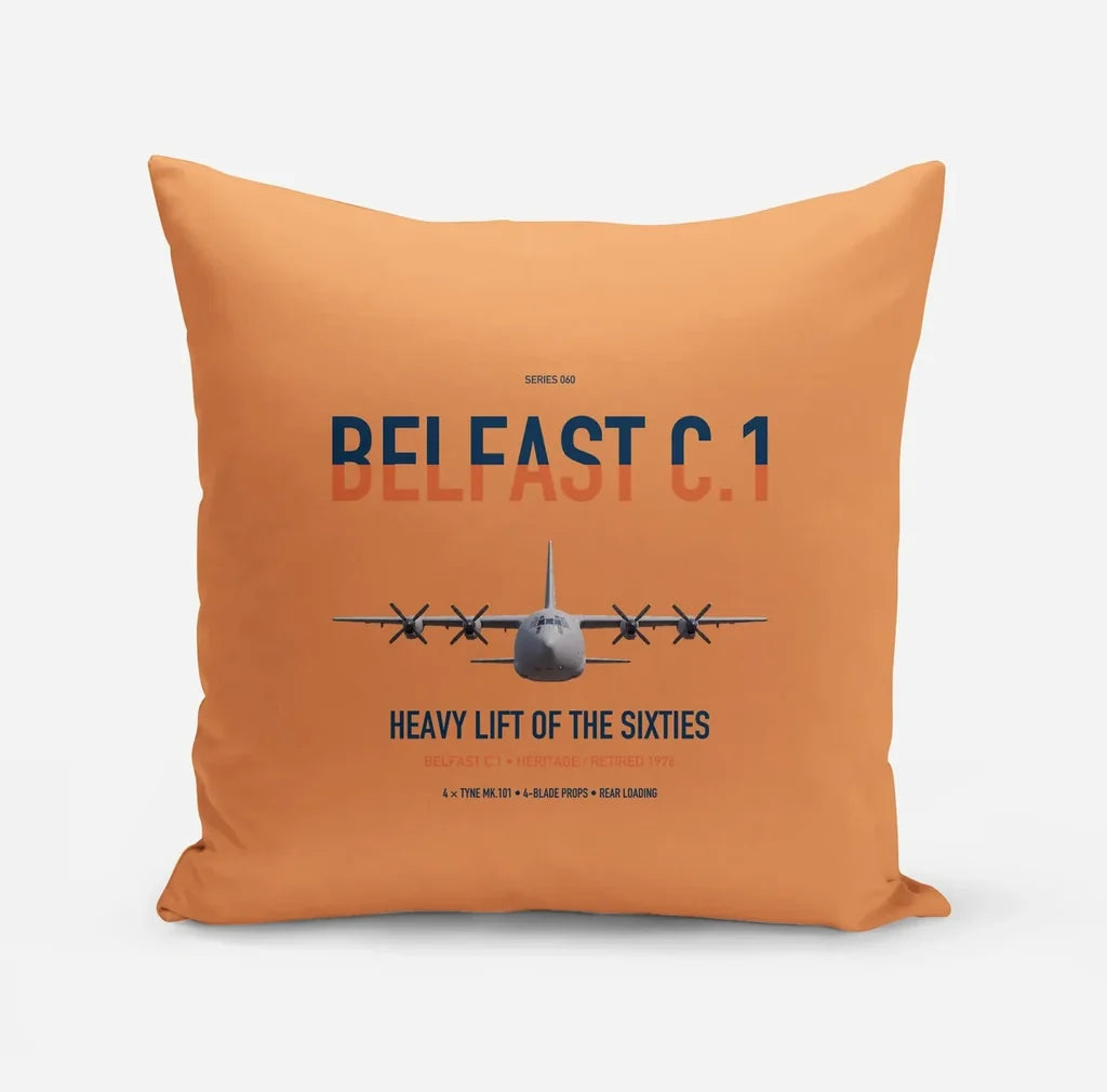 Short Belfast C.1 design on orange pillow