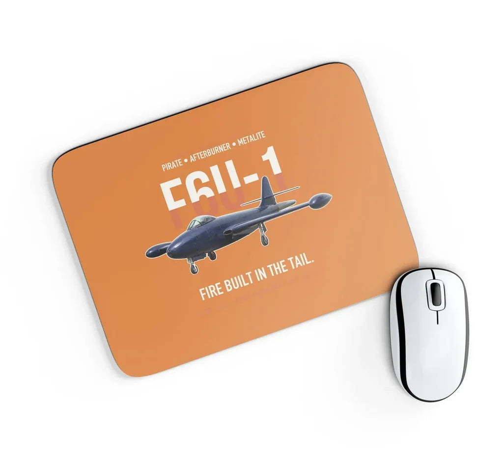 F6U-1 Pirate Fire Built in the Tail design on orange rectangle mouse pad