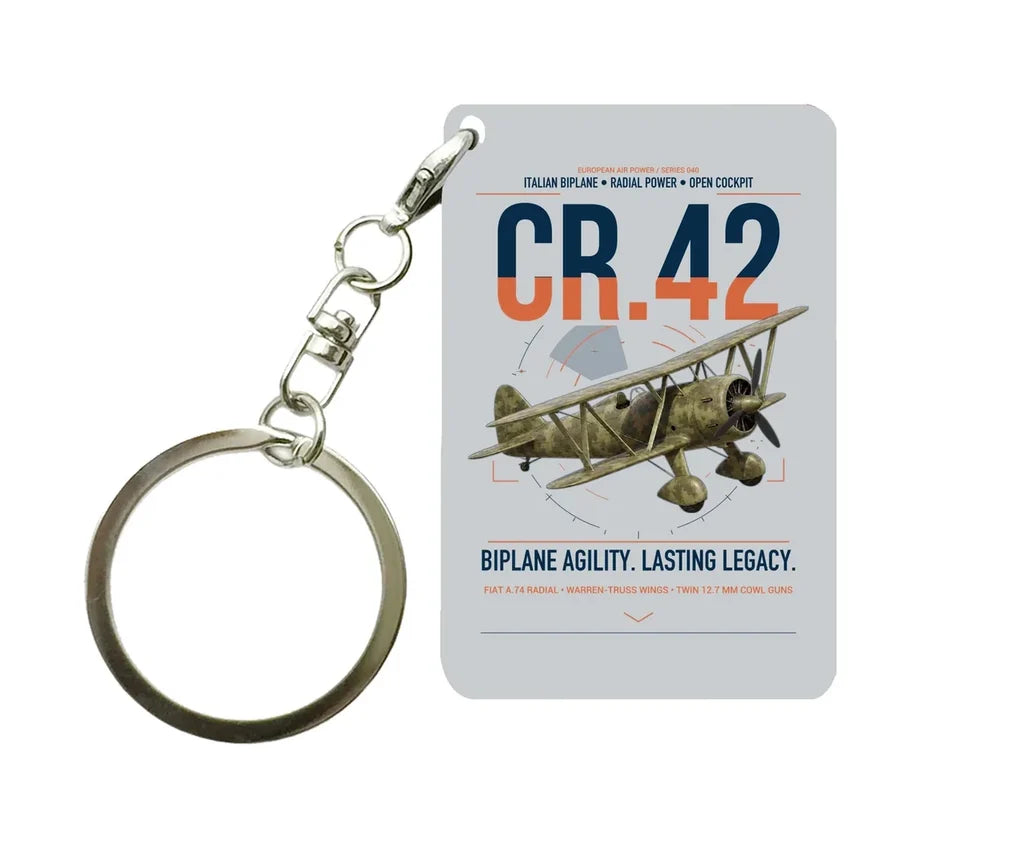 Fiat CR.42 Falco design on light gray designed key chain, double-side print