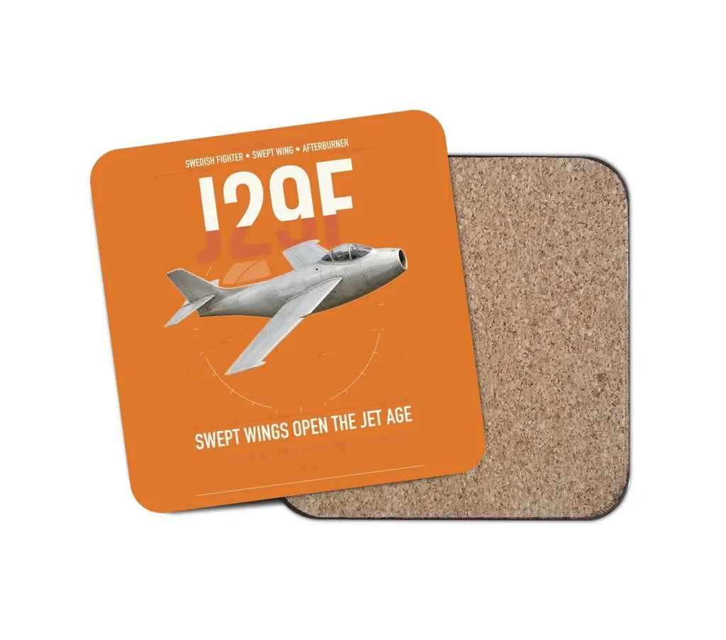 Saab J 29F Tunnan design on orange 1 piece coaster