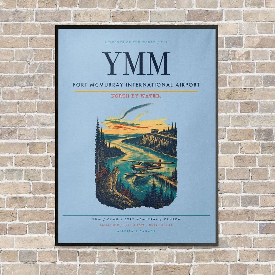 Fort McMurray International Airport YMM vertical canvas print - framed - light blue background