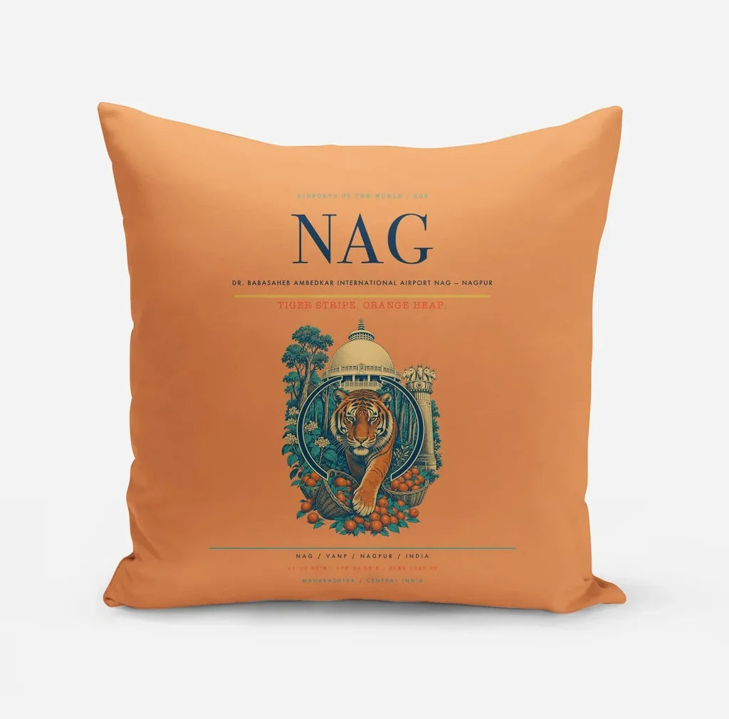 Dr. Babasaheb Ambedkar International Airport (NAG) design on orange pillow