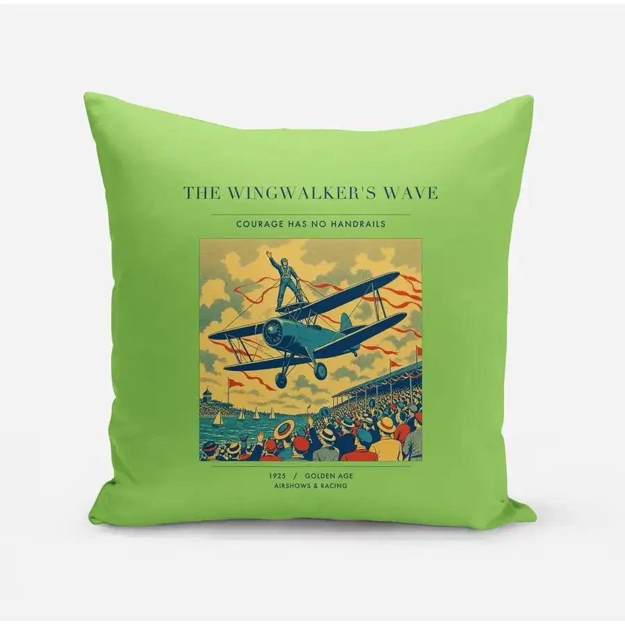 VINTAGE G4157 - The Wingwalker's Wave - Designed Pillows design on lightgreen
