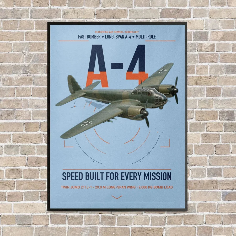 Junkers Ju 88A-4 vertical canvas print - framed - light blue background
