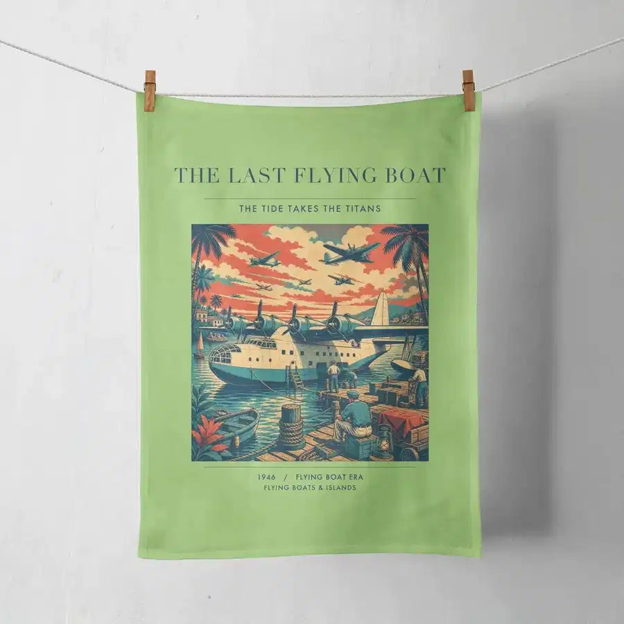 VINTAGE G4079 - The Last Flying Boat - Designed Towels design on lightgreen