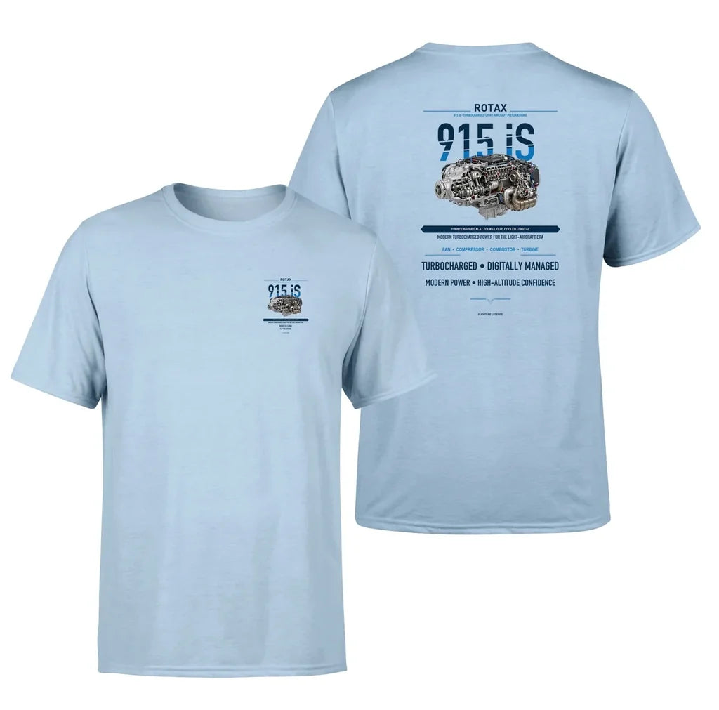 915 iS design on light blue t shirt