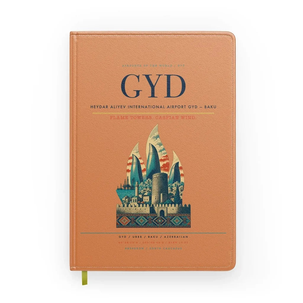 Heydar Aliyev International Airport (GYD) design on orange notebook