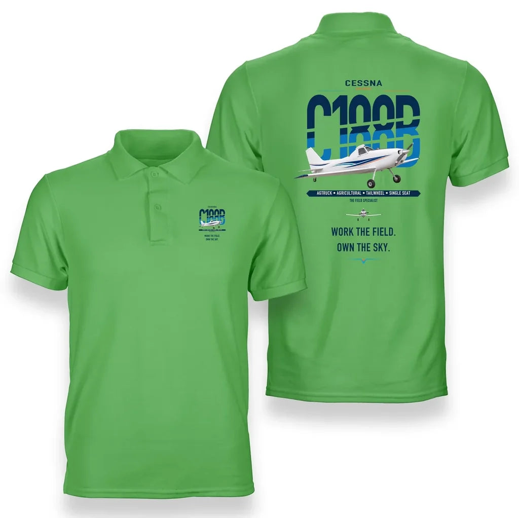 Cessna A188B AgTruck design on light green double-side polo t-shirt, double-side print