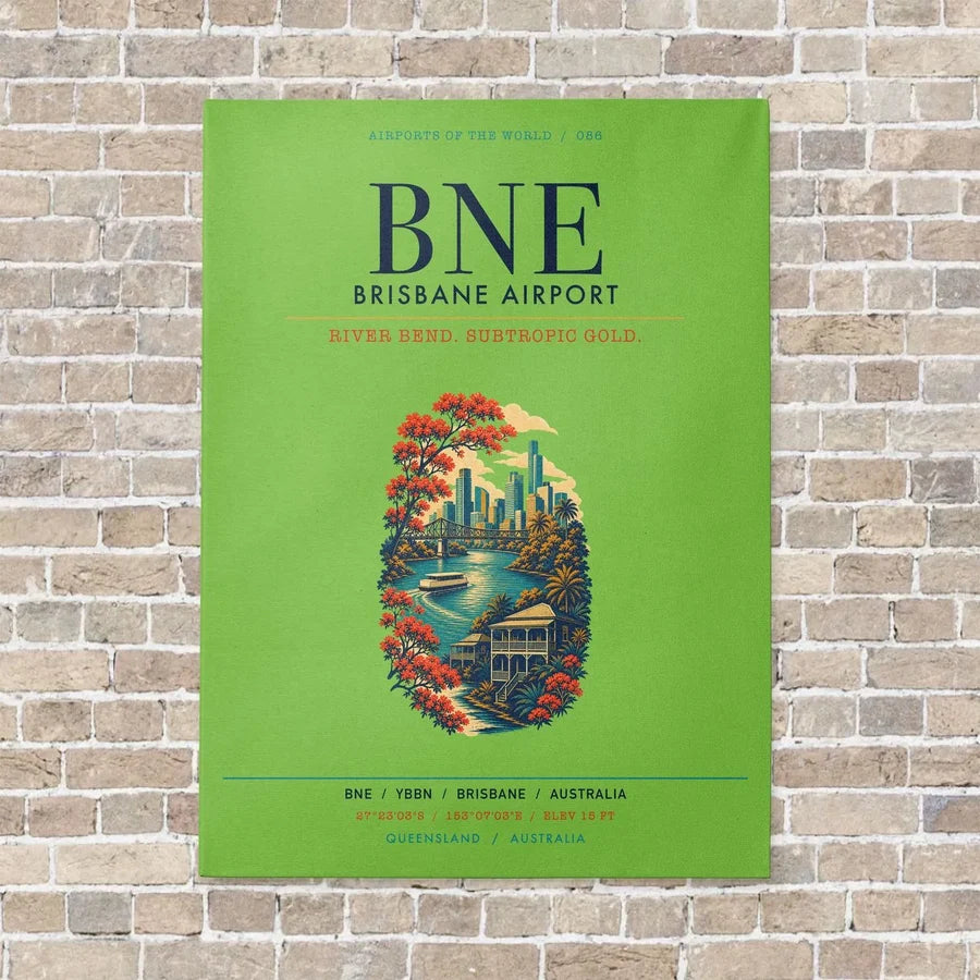 Brisbane Airport BNE vertical canvas print - no frame - light green background