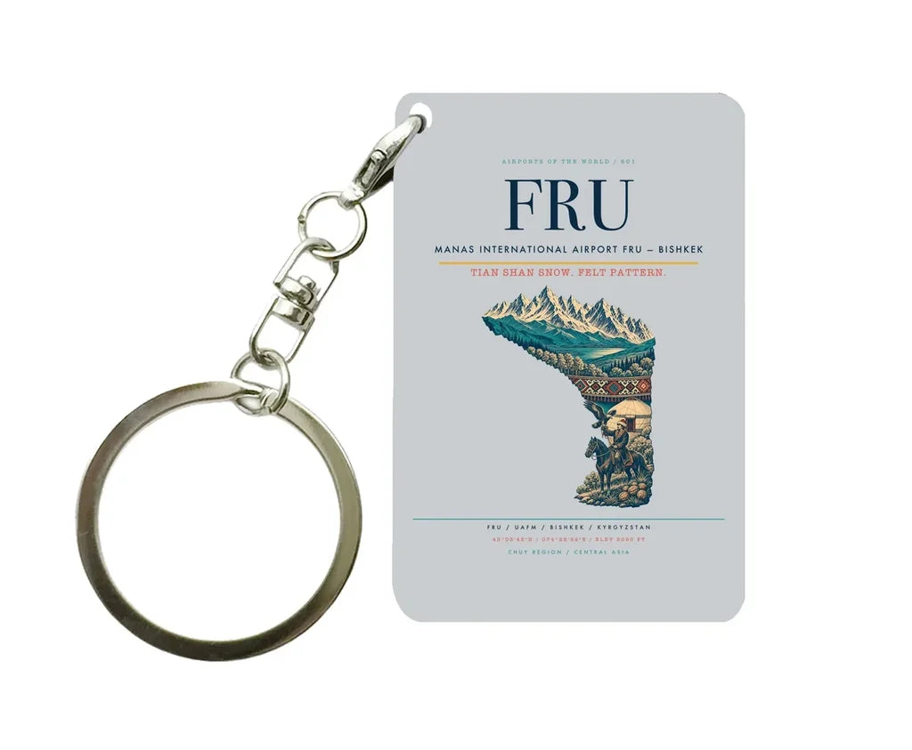 Manas International Airport FRU — Bishkek Key Chain design on light gray key chain