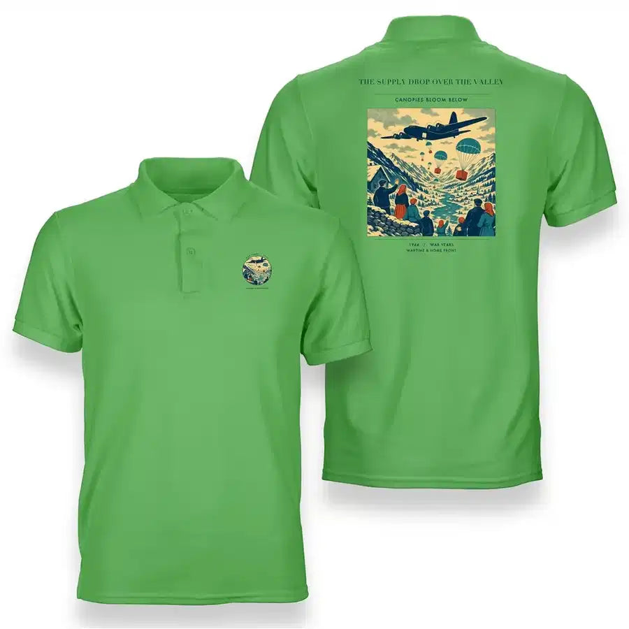VINTAGE G4512 - The Supply Drop Over The Valley - Double-Side Polo T-Shirt design on lightgreen
