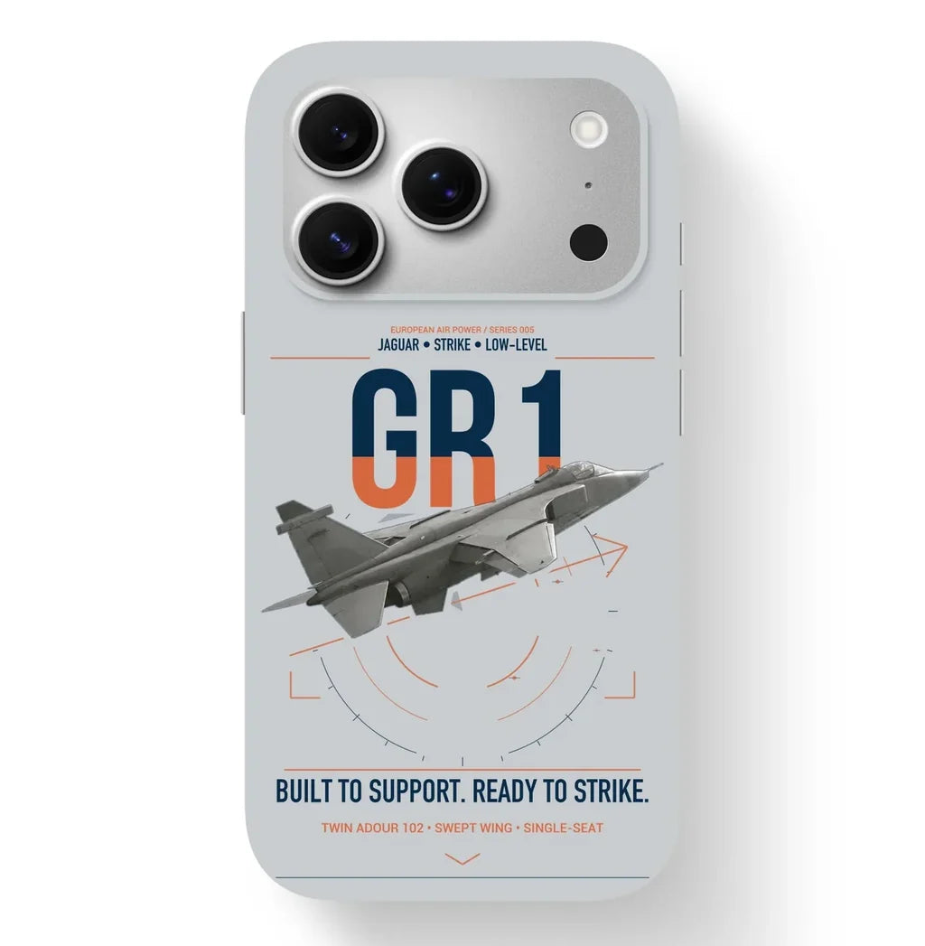 SEPECAT Jaguar GR1 design on light gray magsafe iphone case, for iPhone 17 Pro