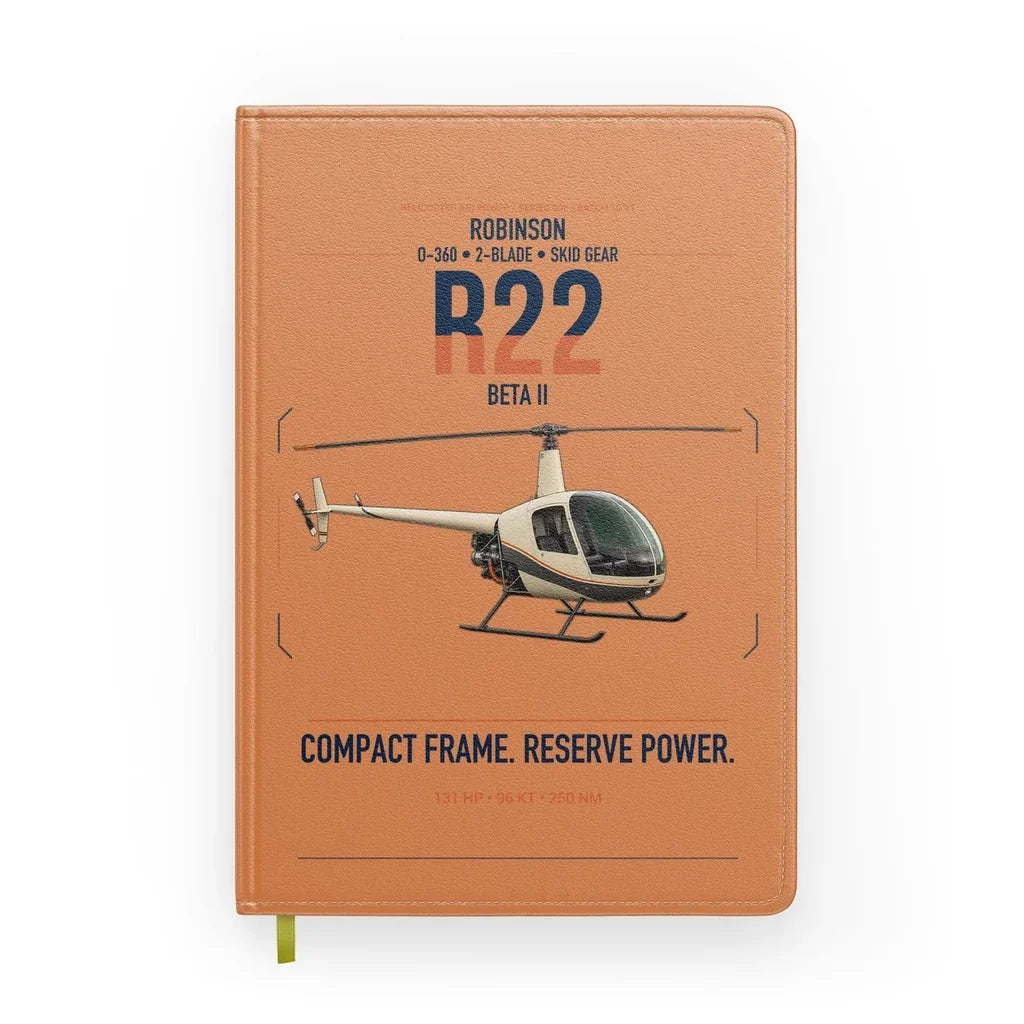 Robinson R22 Beta II design on orange notebook