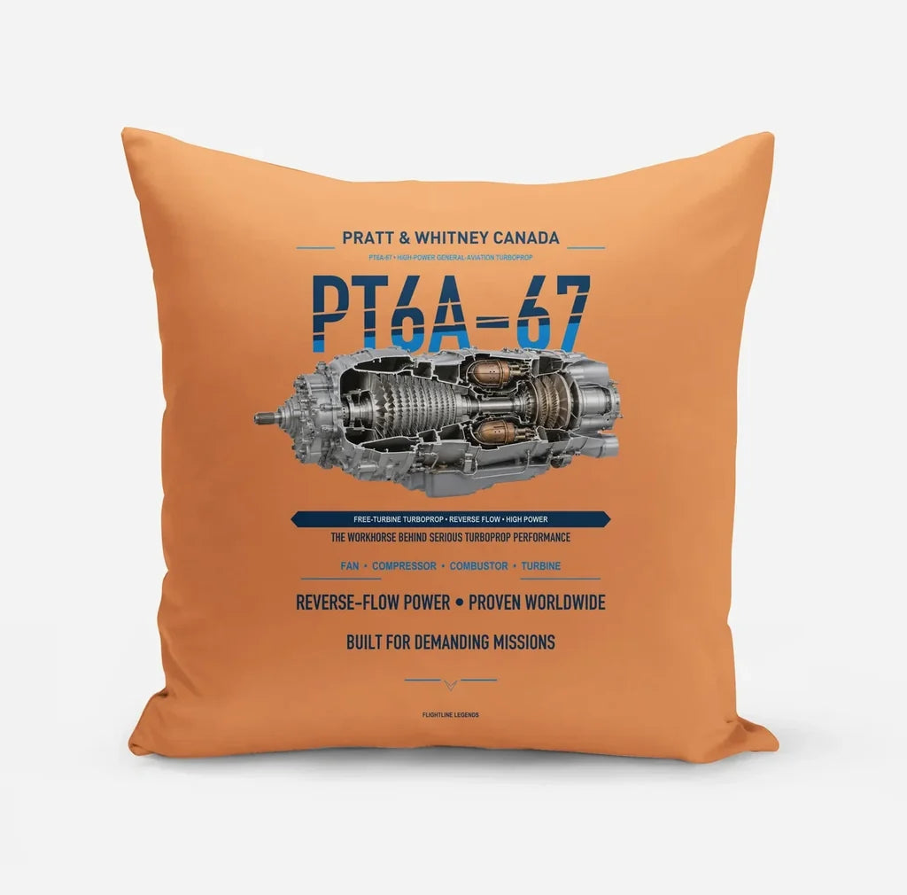 PT6A-67 design on orange pillow