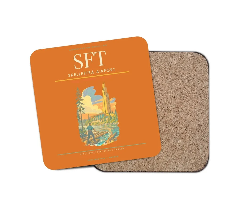 Skellefteå Airport (SFT) design on orange 1 piece coaster