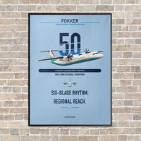 Thumbnail for Fokker 50 vertical canvas print - framed - light blue background