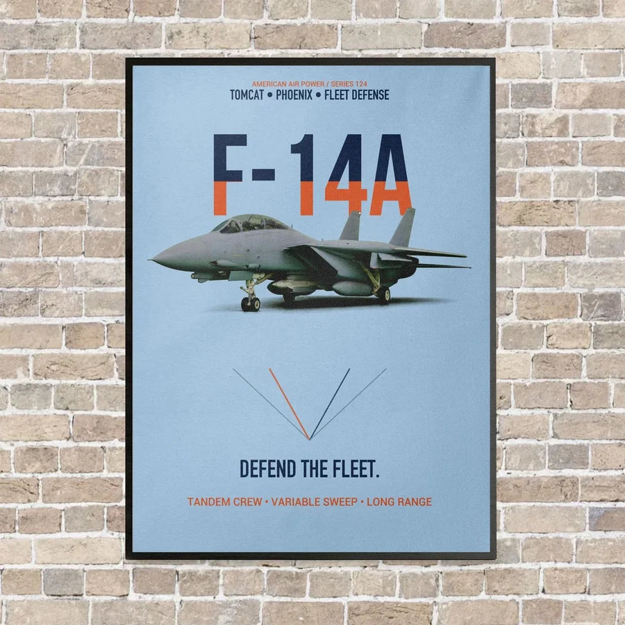 F-14A Tomcat Defend The Fleet vertical canvas print - framed - light blue background
