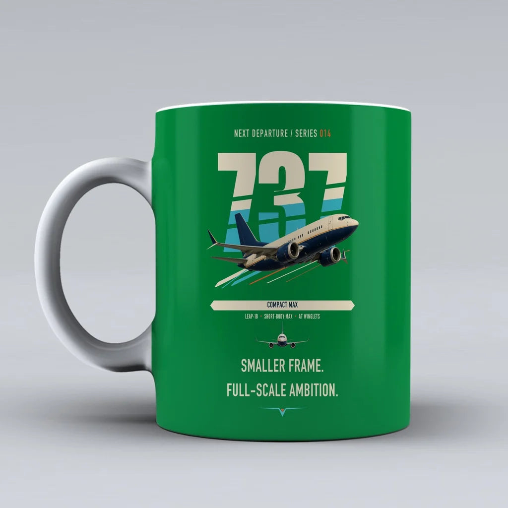 Boeing 737 MAX 7 double-side print on green ceramic mug