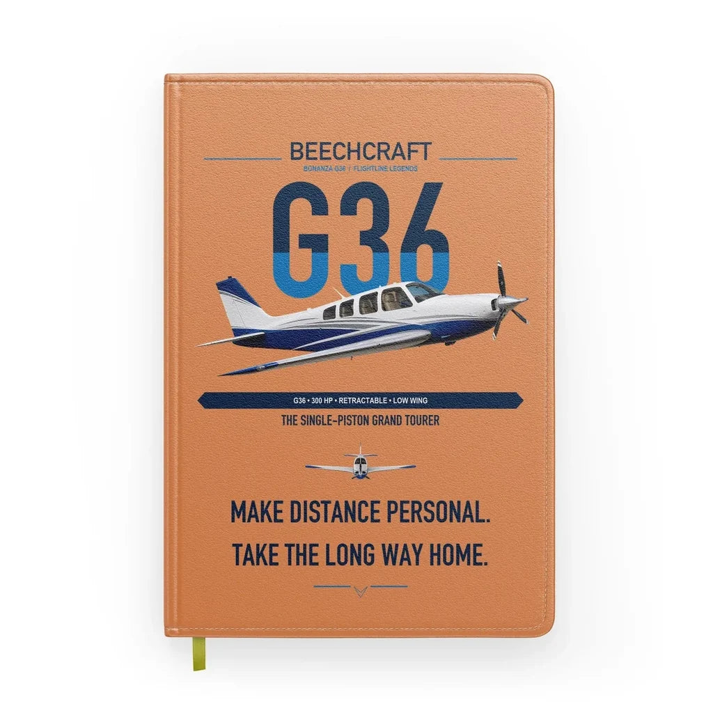 Beechcraft Bonanza G36 design on orange notebook
