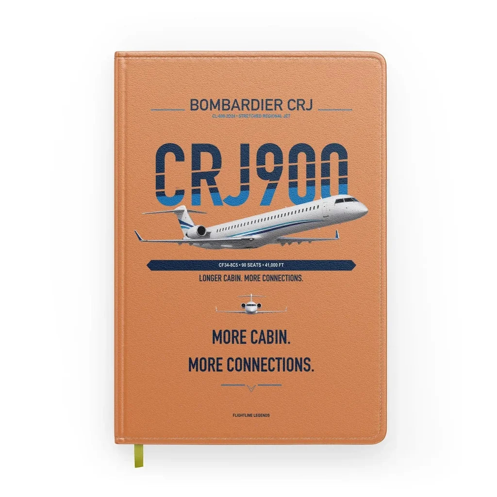 Bombardier CRJ900 design on orange notebook