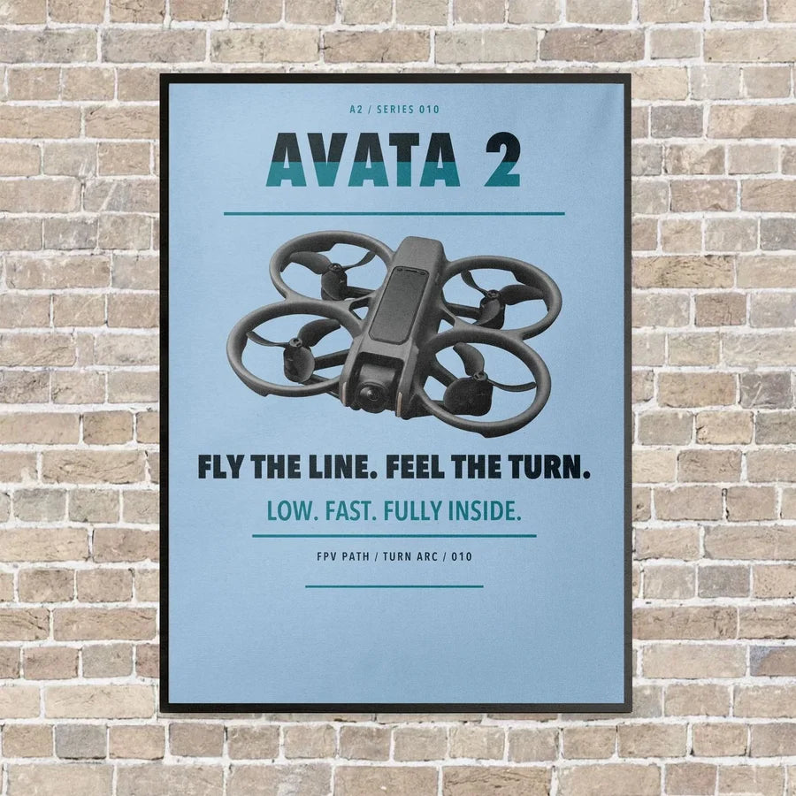 DJI Avata 2 vertical canvas print - framed - light blue background